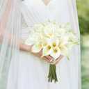 24 Pcs White Artificial Flowers Fake White Calla Lily Silk Flower Real Touch for Wedding Office Home Kitchen Decor