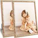 5x7 Gold Picture Frame with Elegant Metal Bamboo Design, 5 x 7 Photo Frames with HD Real Glass, Versatile Display for Tabletop or Wall Mounting, Great for Home Decor and Gift Giving (2Pcs)