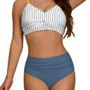 swimall Womens High Waisted Bikini Sets 2 Piece Swimsuit Twist Front Modest Tummy Control Bathing Suits Size L