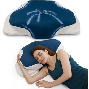 Cervical Neck Support Pillow for Sleeping, Two Heights Memory Foam Ergonomic Contour Pillow, Side Sleeper Pillow for Neck and Shoulder Pain Relief (Blue& White)