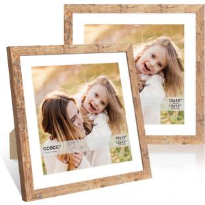 12x12 Picture Frame Set of 2, 12 x 12 Wood Photo Frames with Mat for 10x10 or 30x30cm Diamond Art Painting, Wooden Frame with Real Glass Cover for Wall and Tabletop Display,Brown