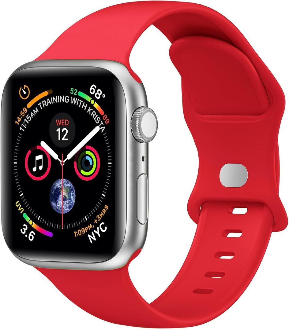 Sport Band Compatible with Apple Watch Bands 40mm 38mm 41mm 42mm 44mm 45mm 49mm for Women Men,Soft Silicone Waterproof Replacement Strap for Apple Watch Series 11 10 9 8 7 6 5 4 Ultra 3 2 1 SE (Red)