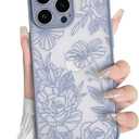 NITITOP Compatible for iPhone 12 Pro Case Cute Clear Flower - Blue