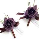 Ling's moment Boutonniere for Men, 2pcs Groom Groomsmen Guest Boutonniere, Artificial Flowers for Wedding/Prom/Homecoming, etc.Deep Purple