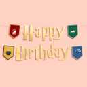 xo, Fetti Wizard Happy Birthday Banner - Gold Foil, 6.5 Ft. | Bday Garland, Kids Party Decoration, Magic Theme Sign, Photoshoot Backdrop