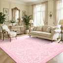 Garvee Pink Floral 4x6 Rug Washable Boho Rugs for Bedroom Non-Slip Vintage Flower Soft Low Pile Nursery Rugs for Living Room Kids Room Girls Room playroom Dining Room Dorm