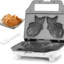 SugarWhisk Taiyaki Fish-shaped Waffle Maker, 2 Pcs Electric Japanese Fish Shaped Waffle Iron Pan, Dual Non Stick Cooking Plates, Recipe Included, White