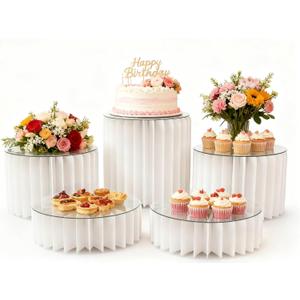 5 Pcs Buffet Risers Food Display Risers for Party Buffet Table, Dessert Table Display Set Cake and Cupcake Stand Combo, Riser Display Stand for Dessert Food Jewelry, White, 4"/8"/12" H