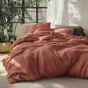Bedsure Linen Duvet Cover Queen - Linen Cotton Blend Duvet Cover, PureWoven Cooling & Breathable Bedding Set for Hot Sleepers, Moisture Wicking & Durable Cover Set 3 Piece (Burnt Orange)