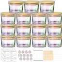 4oz Iridescent Candle Jars 15 Pack, Small Wide Mouth Glass Empty Candle Jars with Bamboo Lids for Making Candles, Bulk Candle Container with Wick Kit, Ideal for Candle Business Owners