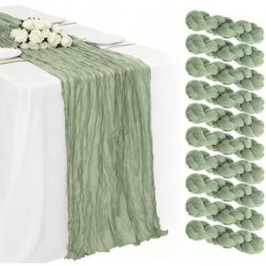10 Pack Sage Green Cheesecloth Table Runner 120 Inch 10 FT Boho Gauze Cheese Cloth Long Table Runner Romantic Rustic Sheer Runners for Wedding Baby Shower Home Decor Holiday Decorations