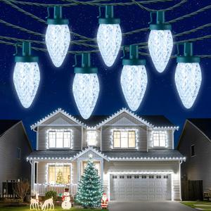 Minetom C9 Christmas Lights Outdoor, 72 FT 110 LED C9 String Lights, 8 Modes & Timer Connectable Waterproof for Christmas Tree Light Indoor Outdoor Roofline Patio Outside Yard Xmas Decor, White