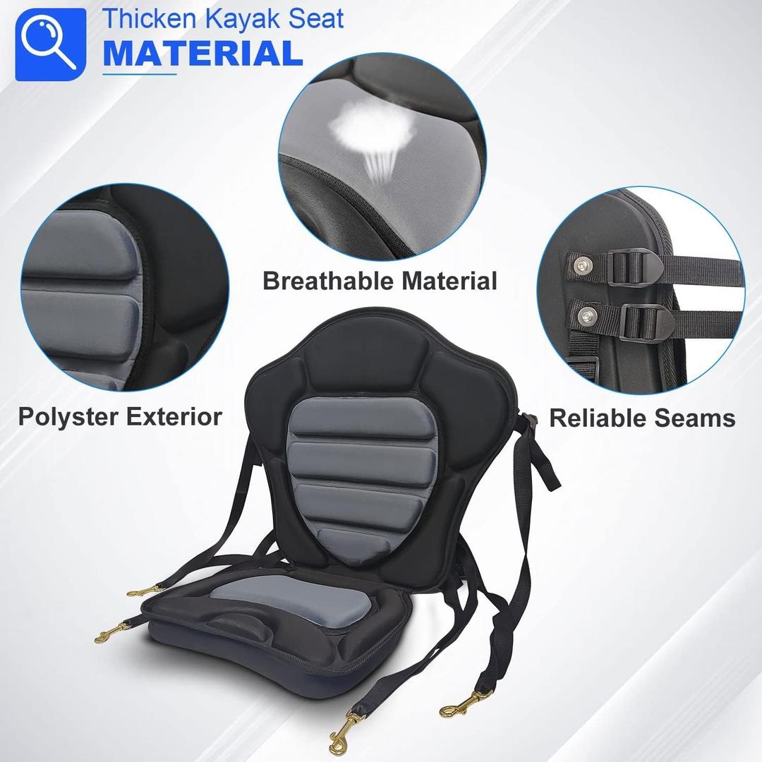HLOGREE Kayak Seats - 1 Pack, Thicken Padded Seat Cushion with Back Support, Canoe & Ocean Sup Compatible, Grey