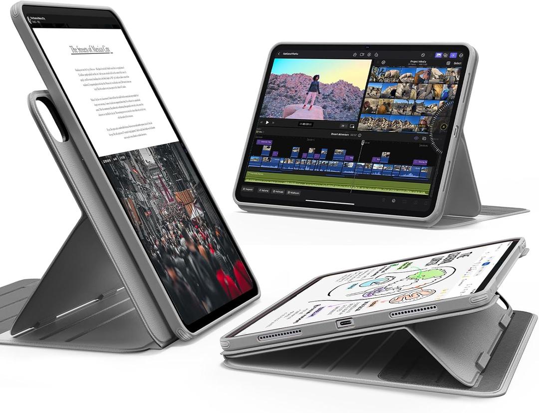 ESR for iPad Pro 11 Inch Case (M5/M4) 2025/2024, Rotating Case with Removable Magnetic Cover, Adjustable Portrait/Landscape Stand, 9 Standing Angles, Shift Series, Grey