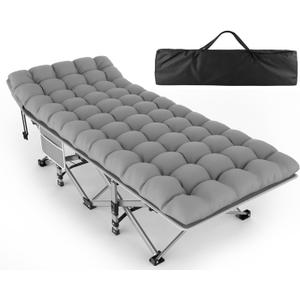 ZENPETIO Camping Cot for Adults - Heavy-Duty Cot Bed with Mattress, Portable Sleeping Cots for Outdoor Indoor, 1200D Oxford Folding Cots for Home Travel, Max Load 500LBS, Fits People up to 6'3", Gray