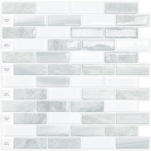 DEWOO Kitchen Backsplash Self Adhesive Wall 3D Marble Tiles Peel and Stick Bathroom, Grey (10-Sheet, 12"×12")