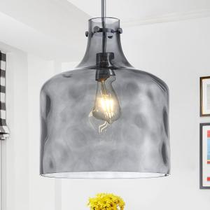 12" Smoked Gray Farmhouse Pendant Light, Hammered Glass, E26 Light, Large
