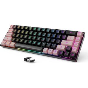 65% Wireless Gaming Keyboard, LED Backlit Gaming Keyboard, 68 Keys Ultra-Compact Anti-ghosting No-Conflict Wireless Keyboard for PC Laptop Windows Gamer(Black-Pink)