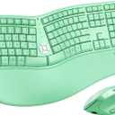 MEETION Ergonomic Keyboard and Mouse, Wireless Keyboard with Vertical Mouse, Split Curved Keyboard with Wrist Rest, USB C Rechargeable Full Size, Windows/Mac/PC/Laptop, Green