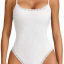 Avidlove Women Square Neck Lace Bodysuit Sleeveless Spaghetti Strap Tank Top Body Suits (White, S)