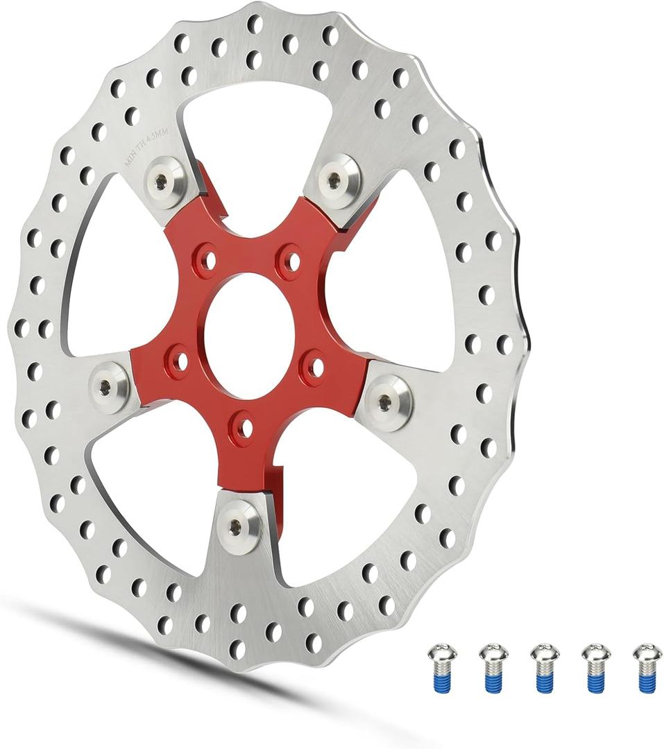 MoKitDora 11.8" Front Brake Disc Rotors for Harley 2006-2017 Dyna 2015up Softail 2014-up Sportster Anodized Natural Finish, Red