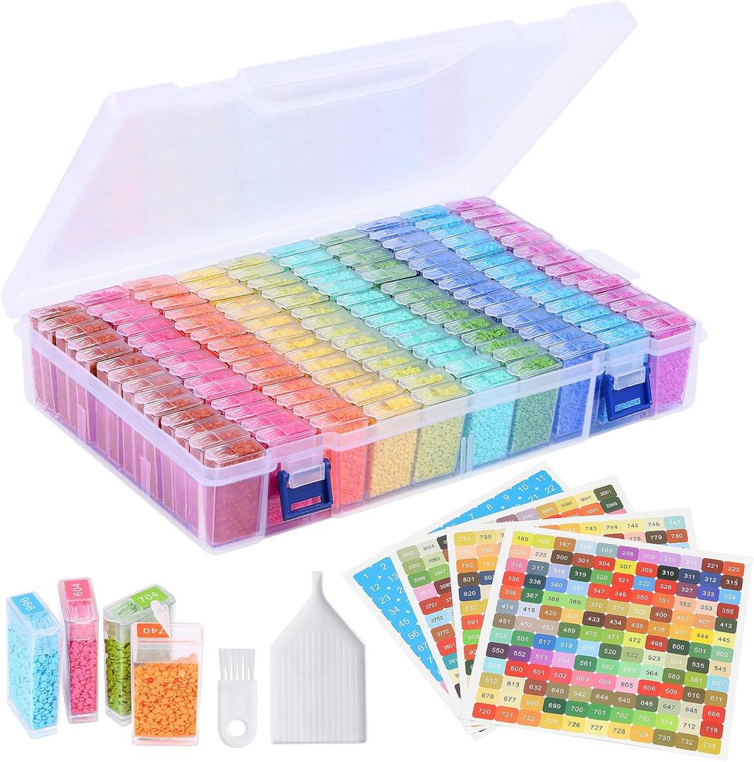 Zefy 140 Grids Diamond Painting Storage, Diamond Art Storage with 447 Colors Labels Stickers, Diamond Art Trays Accessories Bead Organizer Containers
