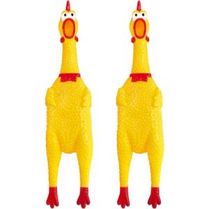 2 Pcs Large Rubber Chicken, Screaming Dog Toys, Yellow Squawking Squeaky Toy, Prank Noise Maker 12 Inch