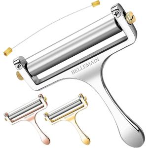 Bellemain Stainless Steel Wire Cheese Slicer - Hand Held Cutter for Cheddar, Gruyere, Raclette, Mozzarella Block, Adjustable Shaver, Thick & Thin Slicer, Curler (Silver)