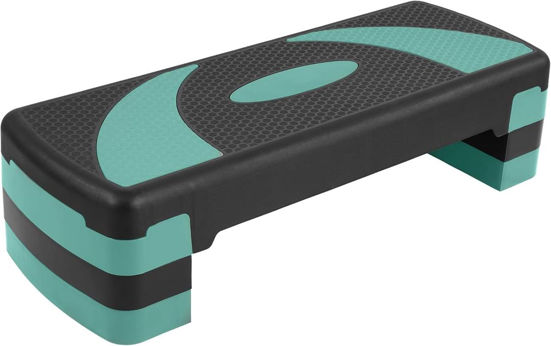 Step Aerobic Platform, 31" Exercise Step with 3 levels Adjustable Height, 4 Stackable Risers, Fitness Training Workout Stepper for Home Gym, Cardio Strength, Black & Pink (Green Jasper)