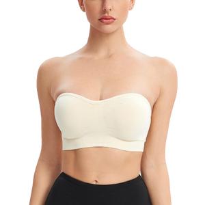 Gnowann Strapless Bras for Women Non-Slip Silicone Bandeau Bralette Seamless Wireless Strapless Bra Padded Tube Top (X-Large, Beige)