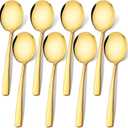 Stainless Steel Serving Spoons Large 9.2-Inch Gold Serving Spoon 8-Piece Big Serving Utensil Set for Buffet, Parties, Catering - Dishwasher Safe(8-Pieces, Gold)