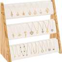 Necklace Holder, 3 Tier Necklace Organizer Stand with White Velvet, Wood Necklace Display Stands for Selling, Jewelry Display Stand for 72 Necklaces Bracelets (Brown)