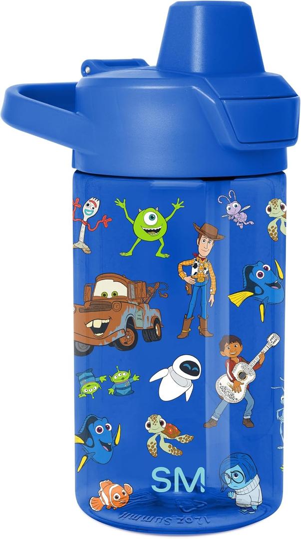 Simple Modern Disney Kids Tritan Plastic Summit Water Bottle | 12 oz BPA-Free Cup with Covered Leak Proof Straw Lid for Boys, Girls, Toddlers | Pixar Mashup on Blue