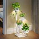 Plant Stand Indoor with Grow Light, 4-Tiered Tall Plant Stand Indoor, Metal Plant Shelf with Adjustable Light, Ideal for Living Room, Garden, Patio white