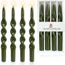 10 Inches Spiral Taper Candles Sticks Olive Green Twisted Candle Dripless Unscented Long Candles, Handmade Candlesticks for Wedding Dinner Decor, Set of 4
