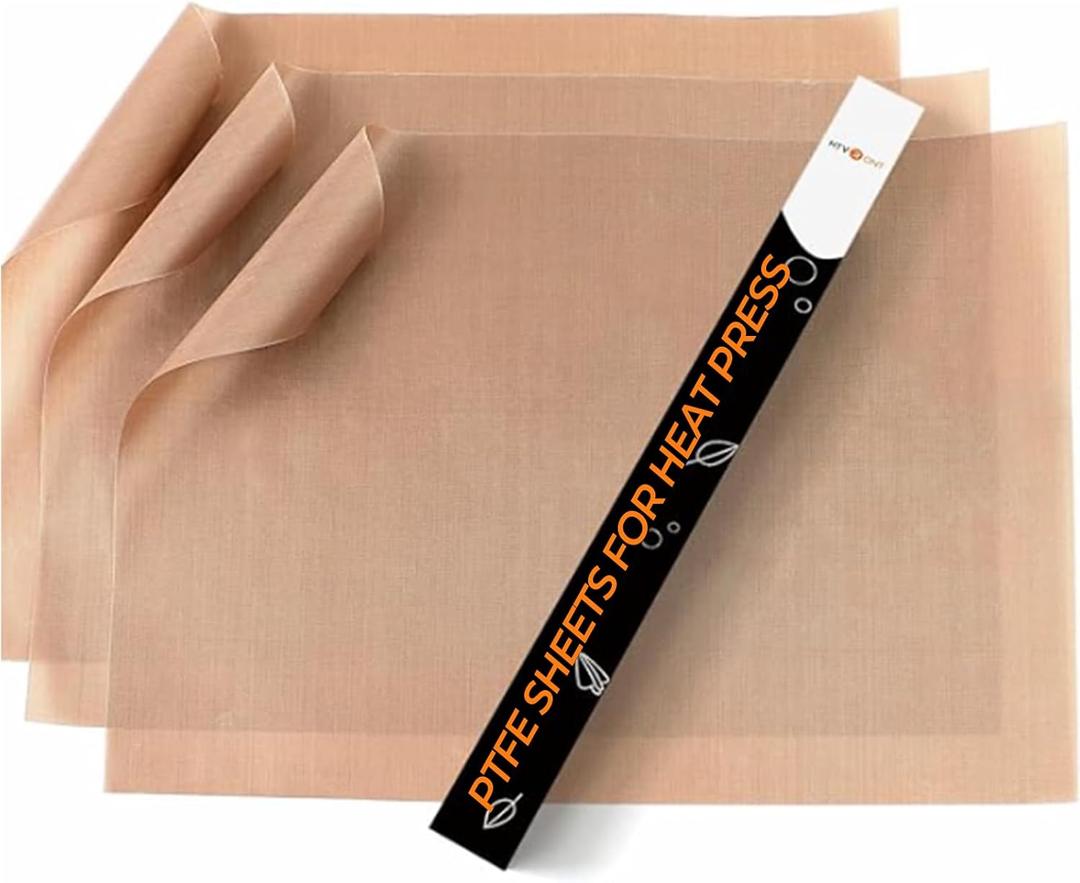 HTVRONT PTFE Sheets for Heat Press - 3 Pack Non Stick PTFE Polytetrafluoroethylene Sheet Reusable 12 x 16" PTFE Coating Paper Heat Resistant PTFE Mat (Brown)