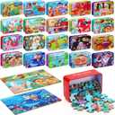 20 Boxes Party Favors Jigsaw Puzzles in a Metal Box for Age of 4-8, Wooden Puzzle for Ages 4-8 Boys and Girls Learning Educational Puzzles Toys, 20 Styles