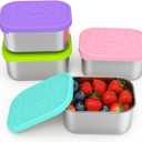 SOPHICO Stainless Steel 14 OZ Snack Containers for KidsFood Storage Container with Silicone Lid - Perfect 304 Metal Toddler Lunch Box for Daycare and School, Leak Proof (MIX, 4 PACK)