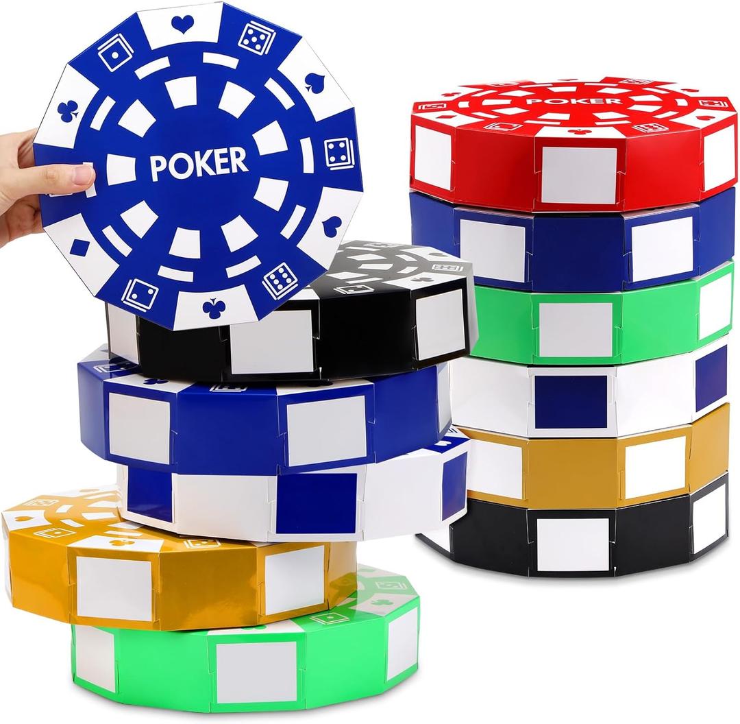 12 Pcs Casino Theme Party Decorations 9 Inch Large Poker Chip Favor Boxes Jumbo Chip Table Centerpiece for Game Night New Year Prom Party Supplies, Multicolor