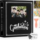 Lanpn Graduation Scrapbook Self Adhesive Photo Album, DIY Memory Scrap Book Grad Picture Album Sticky Magnetic Pages holds 4x6 5x7 8x10 A5 Picture (Small 20 Sheets/40 Pages, Black-Window)