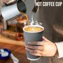BYSNOW 100 Pack 16 oz Coffee Cups with Lids, Disposable Insulated Hot Cups To Go Paper Coffee Cups, Corrugated Ripple Wall Cup for Hot Drink, Office, Coffee Bar (Grey 16 oz)
