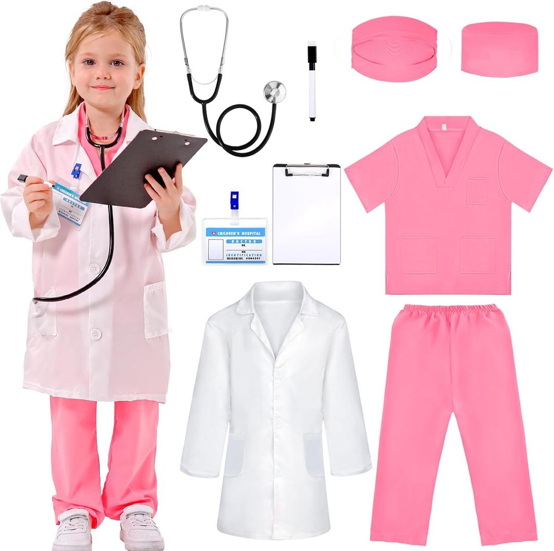 Liberry Doctor Costume for Kids, Toddler Doctor Dress Up Clothes with Real Stethoscope, Career Day Role Play Gift for Girls