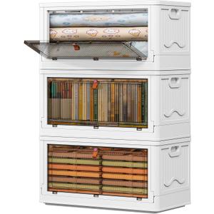3 Tier Storage Bins with Lids 103QT - Stackable Storage Containers with Wheels, Folding Storage Boxes, Stackable Storage Bins, Closet Organizers and Storage for Living Room, Office