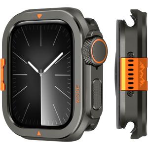 Suphart Metal Bumper Cover Compatible with Apple Watch Series 9/8/7 Case 45mm, [Turn 45mm into Ultra Look] Rugged Shockproof Protector with Back Frame for iWatch 45mm, Graphite