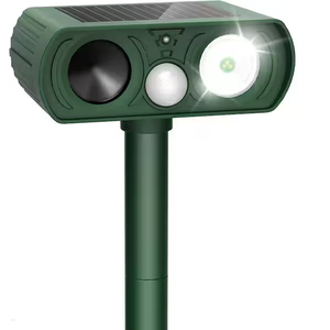 Upgraded Solar Ultrasonic Animal Repellent Outdoor, Deer Repellent Devices Motion Detection, Waterproof Cat Squirrel Mouse Raccoon Dog Repellent Deterrent with LED Flash Lights for Yard Garden