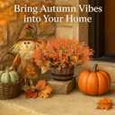 LiuSuper 16 Bundles Fall Flowers Artificial for Decoration, UV Resistant Fall Fake Flowers No Fade, Faux Fall Plants Arrangement for Thanksgiving Porch Home Garden Fireplace (Fall Orange 16*Boxwood)