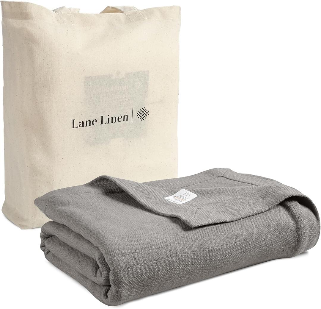LANE LINEN Soft Queen Size Blanket 90"x90"  100% Cotton Cooling & Warm Blanket for Bed, Lightweight for Summer & Winter, Herringbone Pattern, Oversized for Comfort  Silver