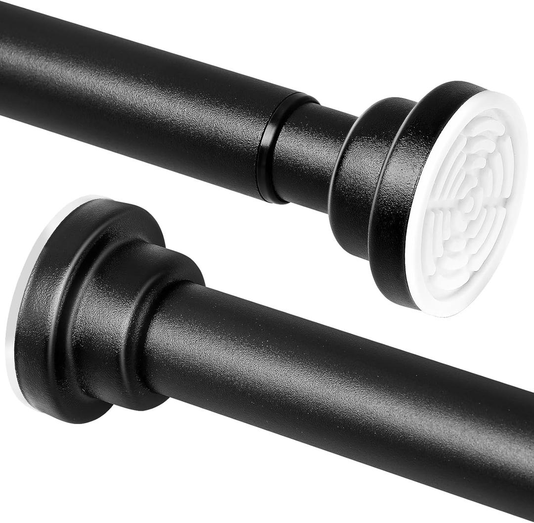 Shower Curtain Rod, 32-83 inch Adjustable Spring Tension Curtain Rod, Non Slip, Never Rust, No Drill 1" Diameter Stainless Steel Shower Rods for Bathroom, Window (Black)