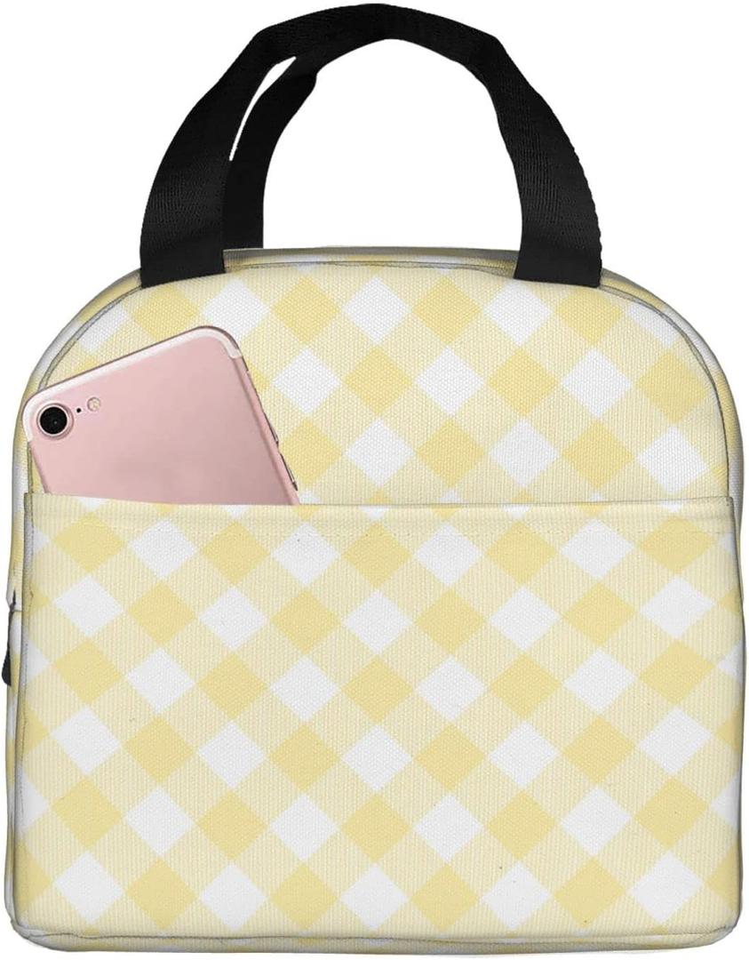 DADABULIU Lunch Bag Pastel Yellow Buffalo Plaid Insulated Lunch Box Cooler Tote for Adults Kid Girl Women Work Office School Picnic Beach Reusable Lunchbox Over 3 Years Old
