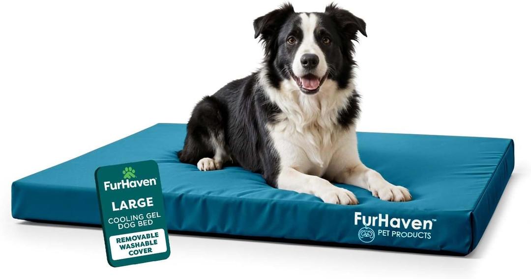FurHaven Water-Resistant Orthopedic Dog Bed for Large Dogs, Oxford Polycanvas Mattress with Orthopedic Solid Slab Foam for Joint Support, Removable Washable Cover, Large, Deep Lagoon